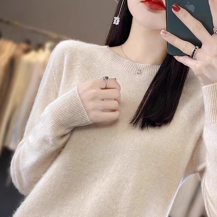 一线成衣高级感圆领针织衫女薄款外穿宽松低领毛衣2024内搭打底衫