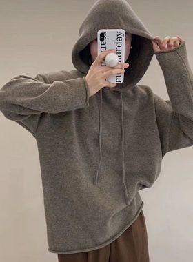 宽松帽衫纯色羊毛针织打底衫