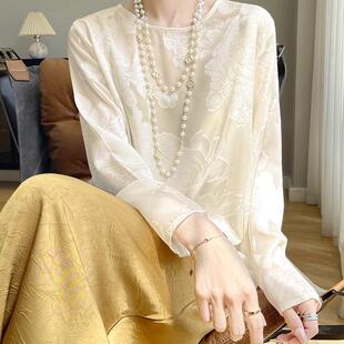 衬衫 女国风盘扣内搭上衣桑蚕丝中式 重磅真丝复古提花衬衫 超洋气