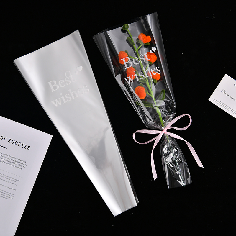 新款教师节玫瑰花束包装袋透明防水玫瑰花袋鲜花包装袋花店用品
