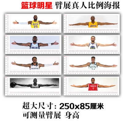 乔丹之翼真人比例展臂大海报定制科比杜兰特刻度标尺测量展臂贴画
