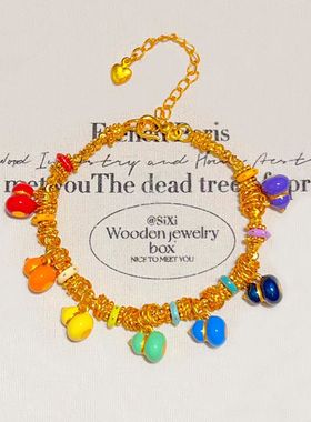 女士多巴胺七彩色葫芦盘缠手链2026黄金色沙金黄色轻奢精致手串女