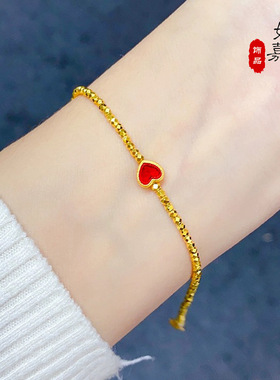 2025新款烧蓝立体红色爱心方糖珠手链简约合金转运珠手串女饰品