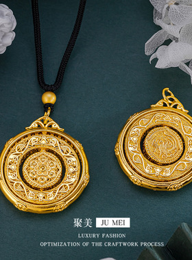 2026新款沙金传承盛世凤凰吊坠女款古法福气满满黄金色可旋转挂坠