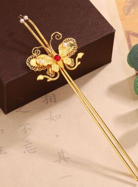 2026新款沙金发簪宫廷古风簪子汉服旗袍黄金色头饰送女友老婆礼物