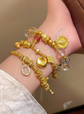 黄金色沙金小胖福葫芦盘缠手链女百搭编织绳手串新中式国潮风手饰