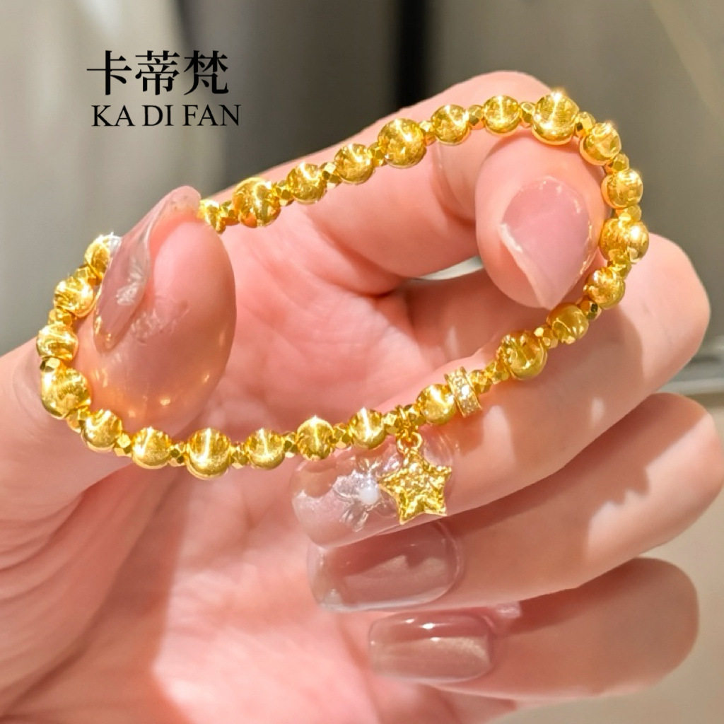 2026新款女款沙金爆闪猫眼转运珠diy陨石星星手链叠戴黄金色手串图片