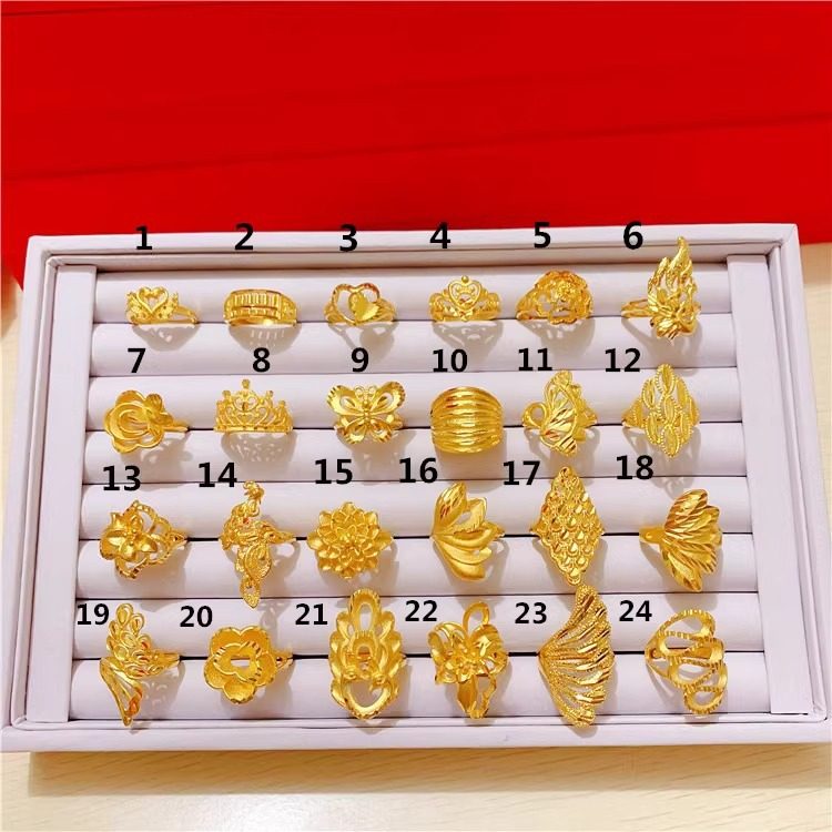 2026女士多款凤凰牡丹花朵皇冠沙金戒指黄金色孔雀花朵富贵指环女