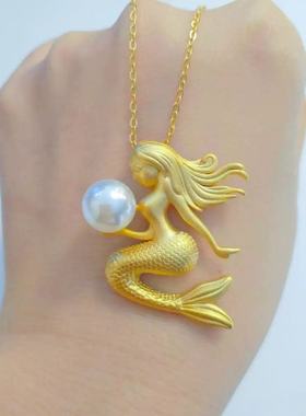 2025新款阳光下的小美人鱼项链蓝色海洋吊坠古法整刻气质高级吊坠