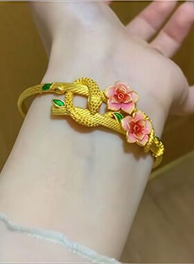 2026名媛御姐沙金灵蛇绕花枝蛇年新年手镯甜美招财时尚本命年手环