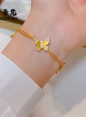 小红书爆款黄金色沙金点钻拉丝蝴蝶手链女双层叠戴高级感名媛手串