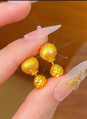 古法沙金拉丝小金球八芒星耳钉女个性百搭两戴耳环轻奢小众耳