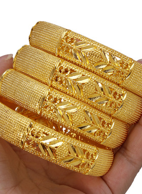 2025新款黄金色合沙金可开口镂空手镯子迪拜女士新娘婚礼手环首饰