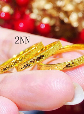 CNC金店同款男女龙鳞碎碎冰素圈沙金戒指黄金色蜂巢镜面闭口指环