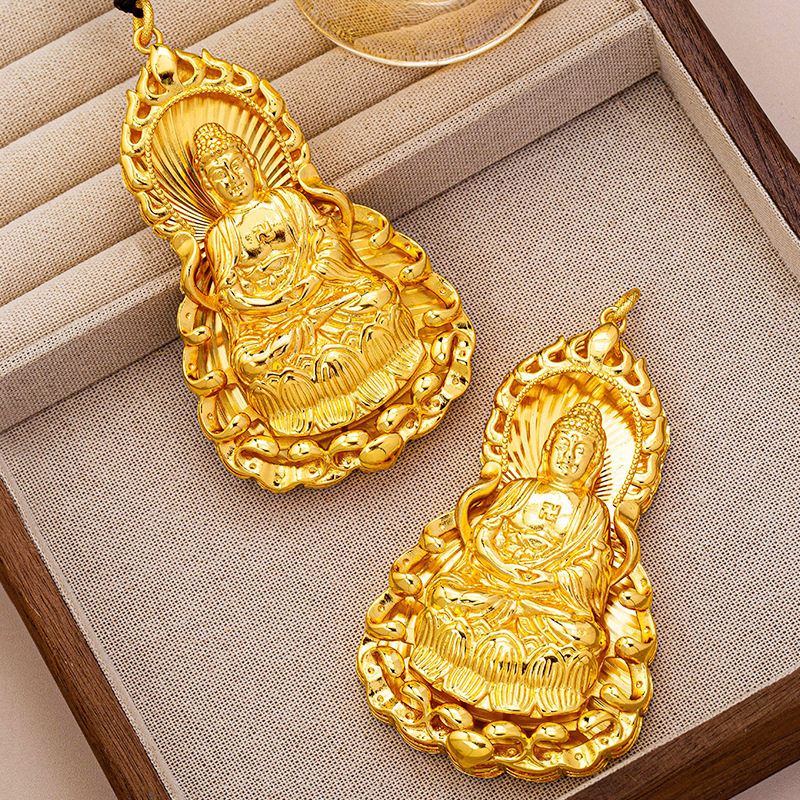 2026爆款黄金色观音吊坠男女古法沙金立体如来佛祖项链宫廷风项链