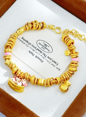 强保色黄金色沙金彩色小木马铃铛手链女士珐琅时尚多巴胺气质手串