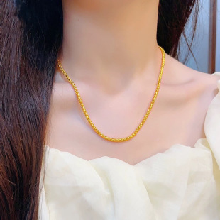2025经典款素链加粗麦穗项链手链男女麻花配链铜镀金简约百搭首饰