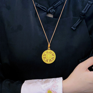 2025新款金店同款镂空莲花福字八宝罗盘梵文棕绳项链古法毛衣链女