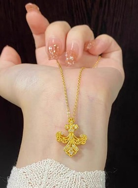 明星同款黄金色鸢尾花戒指手链女款爆款轻奢大气时尚百搭吊坠项链