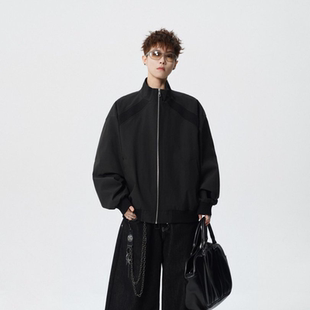 阿叔潮牌美式 外套 松廓形拼接立领夹克男春秋情侣百搭宽松休闲工装