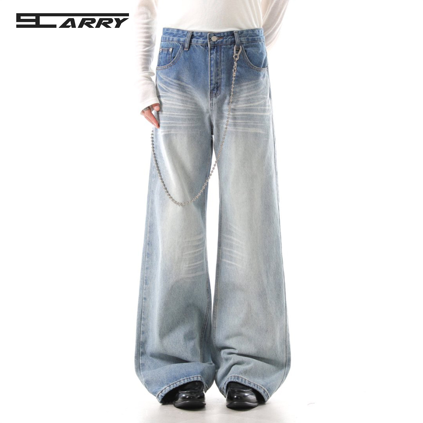 阿叔潮牌美式高街猫须直筒牛仔裤男春秋百搭宽松阔腿拖地情侣长裤,男装,牛仔裤,淘宝优惠券,粉丝福利购,淘宝优惠卷