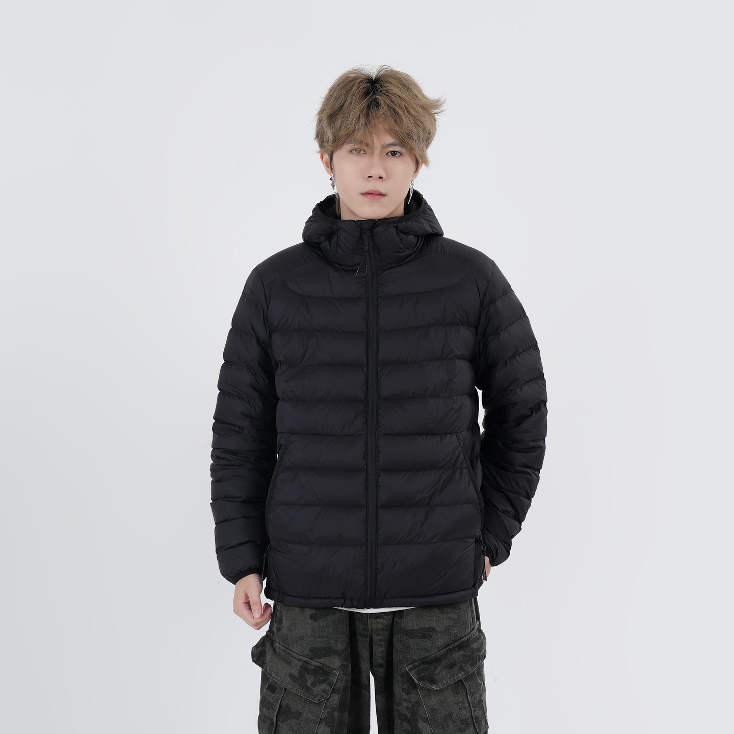 白鸭绒排骨羽绒服保暖连帽外套