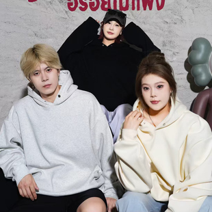 阿叔潮牌 美式纯色400g重磅加绒连帽卫衣秋冬情侣款宽松加厚帽衫