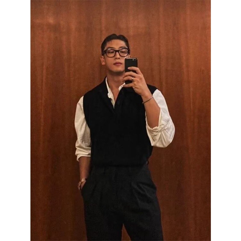 POLO领毛衣背心男春秋韩版复古轻熟风毛线衣轻奢商务休闲针织马甲