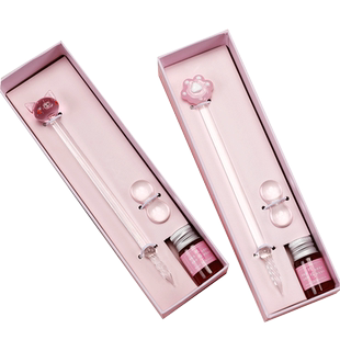 水晶笔小猪玻璃笔学生女蘸水笔高档盒套装沾水笔钢笔手工墨笔彩色墨水礼盒装送笔架抖音网红款ins风创意礼物