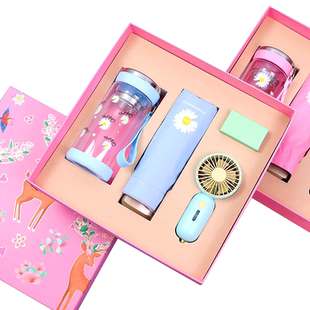 夏日清凉礼盒套装小雏菊迷你手持风扇USB小清新少女心折叠遮阳晴雨伞送女生朋友闺蜜网红ins创意礼物企业团购