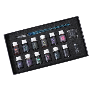 星空玻璃醮水笔套装礼盒学生用沾水笔网红练字钢笔金粉彩色墨水12色四季节气古风绘画涂鸦自调小瓶笔架清洗杯