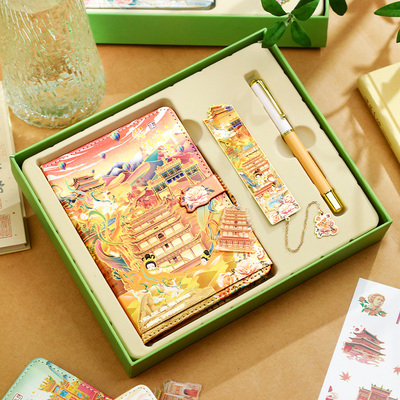城市手账礼盒套装插画内页笔记本学生记事本莫迪兰签字笔书签西藏青岛西安淄博洛阳哈尔滨旅行纪念品文创礼品