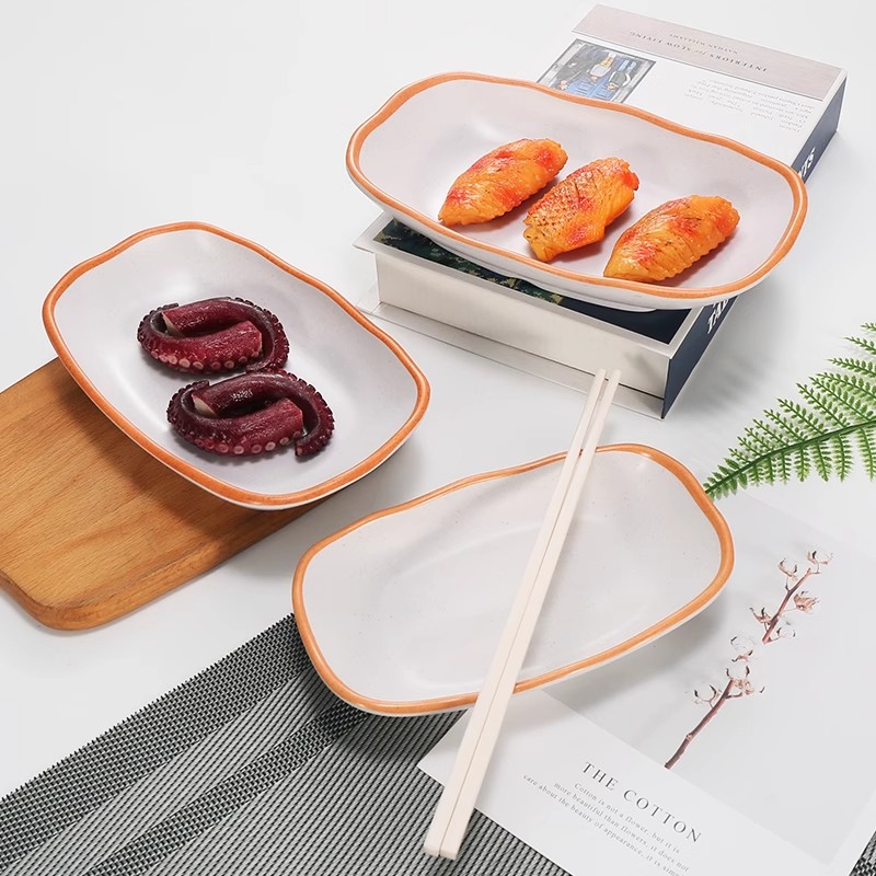 韩式烤肉凉菜盘子专用密胺创意长方形炒菜碟仿瓷火锅餐盘餐具商用