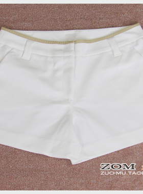 原单法国MAJ* 休闲镶金边双口袋OL风格白色直筒西装短裤女夏 热裤