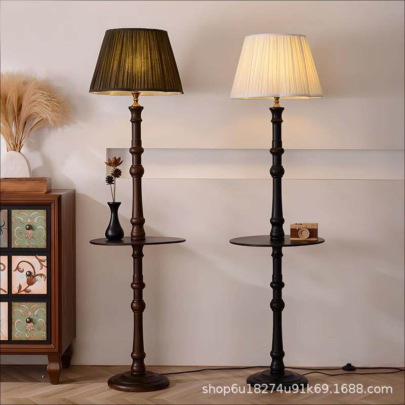 美式复古茶几落地灯沙发客厅卧室书房圆桌置物立式中古实木氛围灯,家装灯饰光源,置物功能落地灯,淘宝优惠券,粉丝福利购,淘宝优惠卷