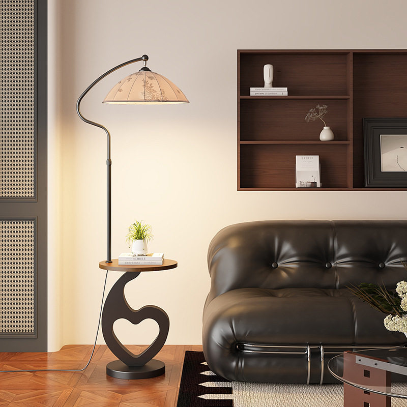 中古风落地灯侘寂风装饰摆件带茶几置物架一体客厅沙发边立式台灯,家装灯饰光源,置物功能落地灯,淘宝优惠券,粉丝福利购,淘宝优惠卷