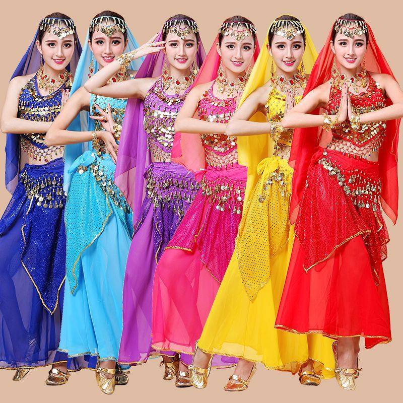 印度舞演出服装长裙练习服肚皮舞套装高档亮点舞台新疆舞表演服装