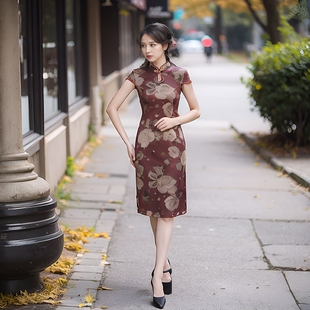 女装改良时尚桑蚕丝女2022新款修身显瘦中长款日常国潮旗袍连衣裙