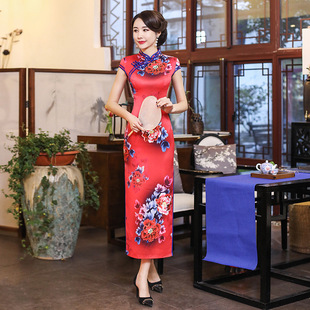 旗袍 复古优雅改良长款 中国风女装 唐装 真丝旗袍 2021春季 大码 新款