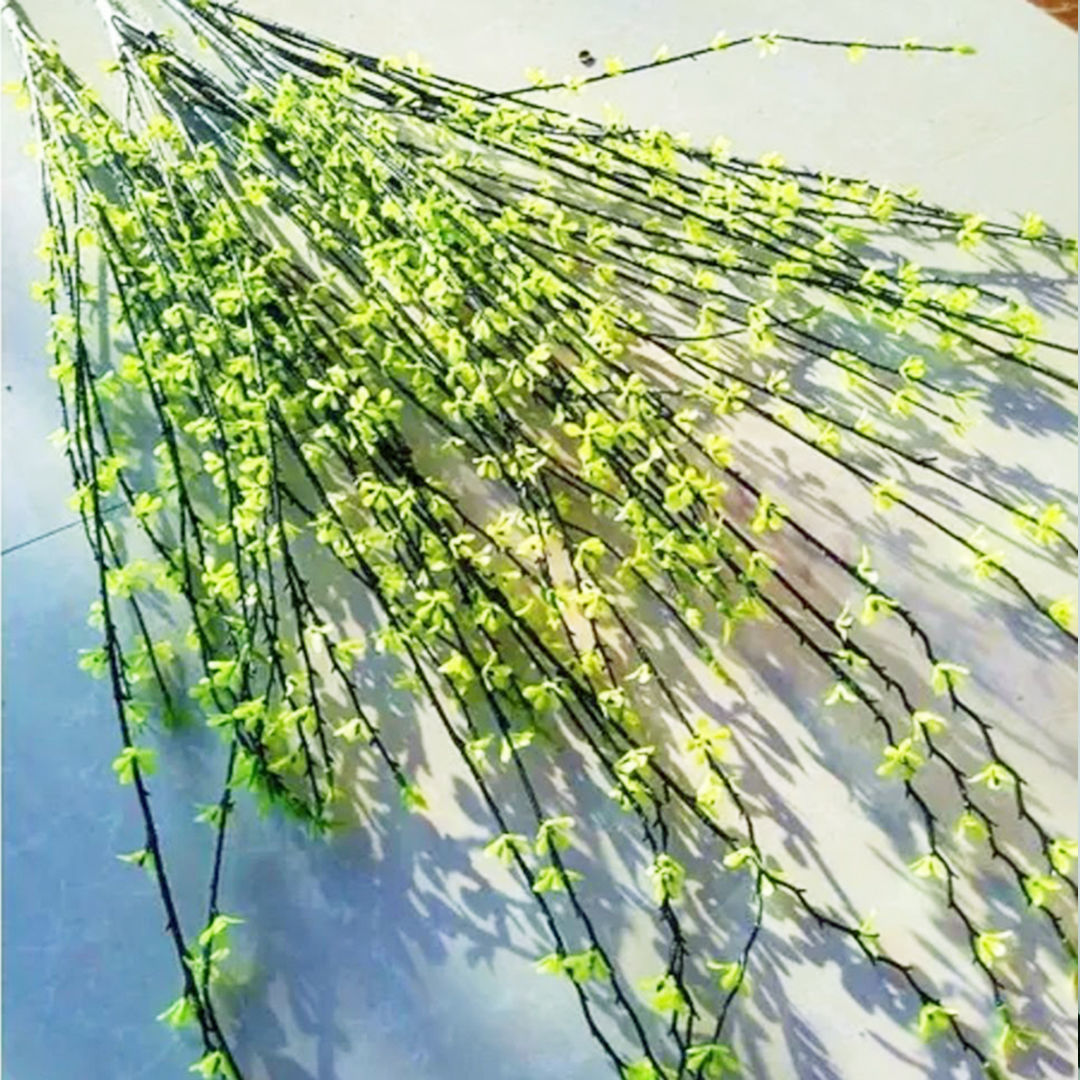 仿真塑料花清新柳芽绿色柳枝柳条假花插花配件装饰客厅摆设装饰花