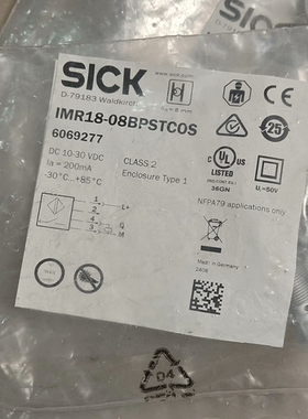 西克接近开关IMR18-08BPSTC0S，订货号60692 ~议价