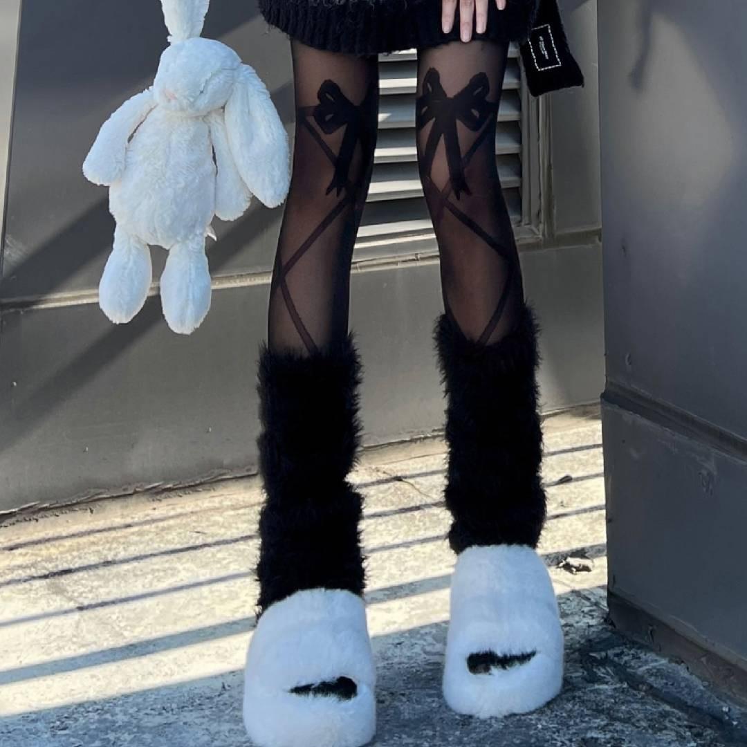 秋冬毛绒羽纱针织腿套加厚