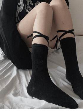 交叉黑色绑腿袜子女ins潮