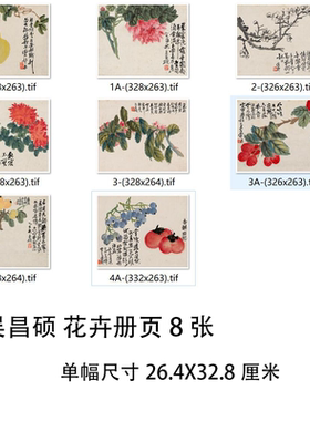 清末吴昌硕 花卉册页8桢真迹微喷复制学习临摹画稿素材高清宣纸