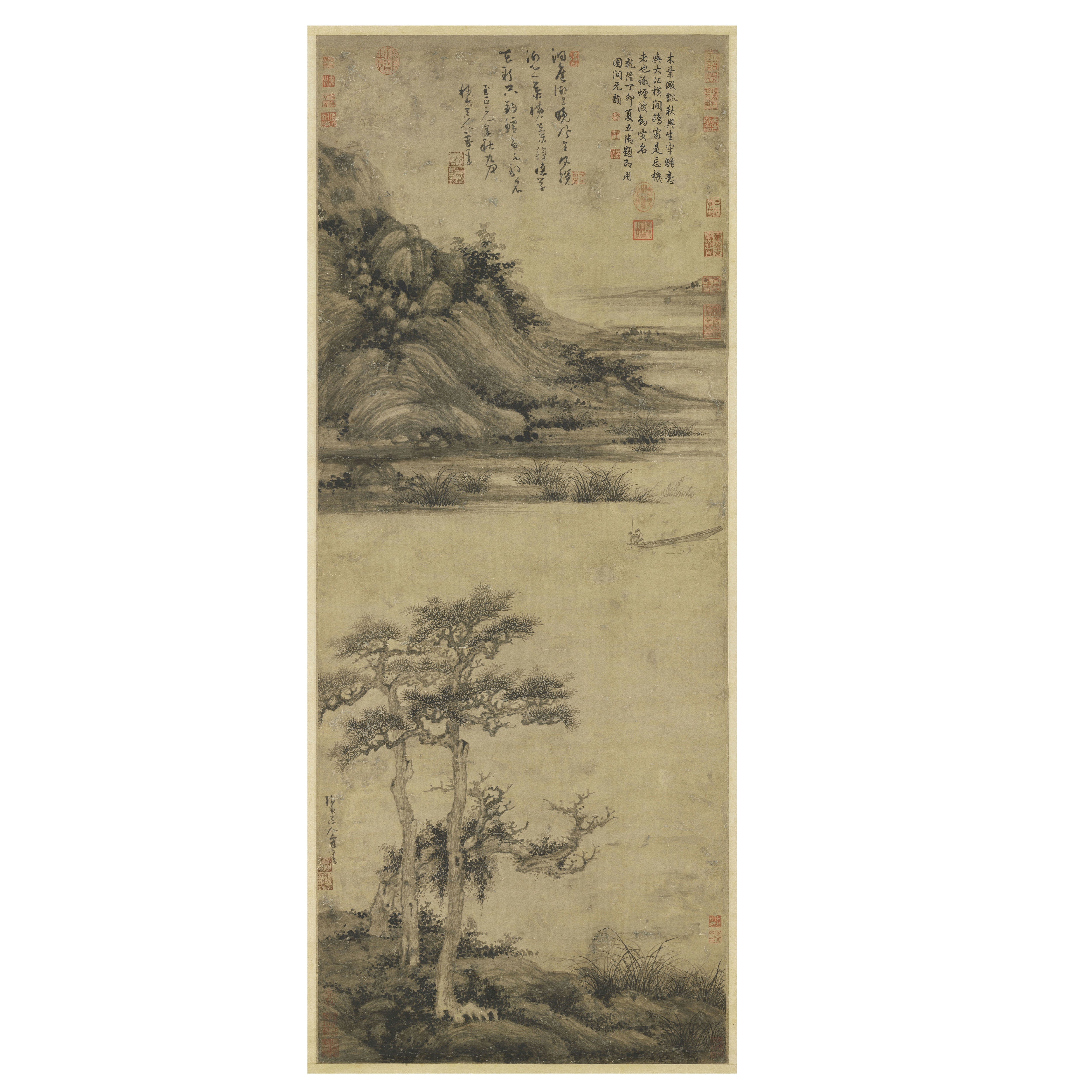 吴镇洞庭渔隐图山水画临摹范本中式装饰画艺术微喷绢布画心