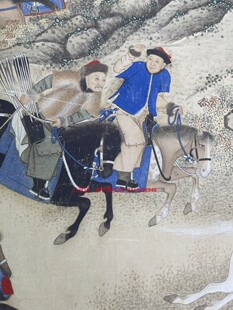 清 沈英围猎图 横幅装饰画微喷复制学习临摹画稿猎鹿图