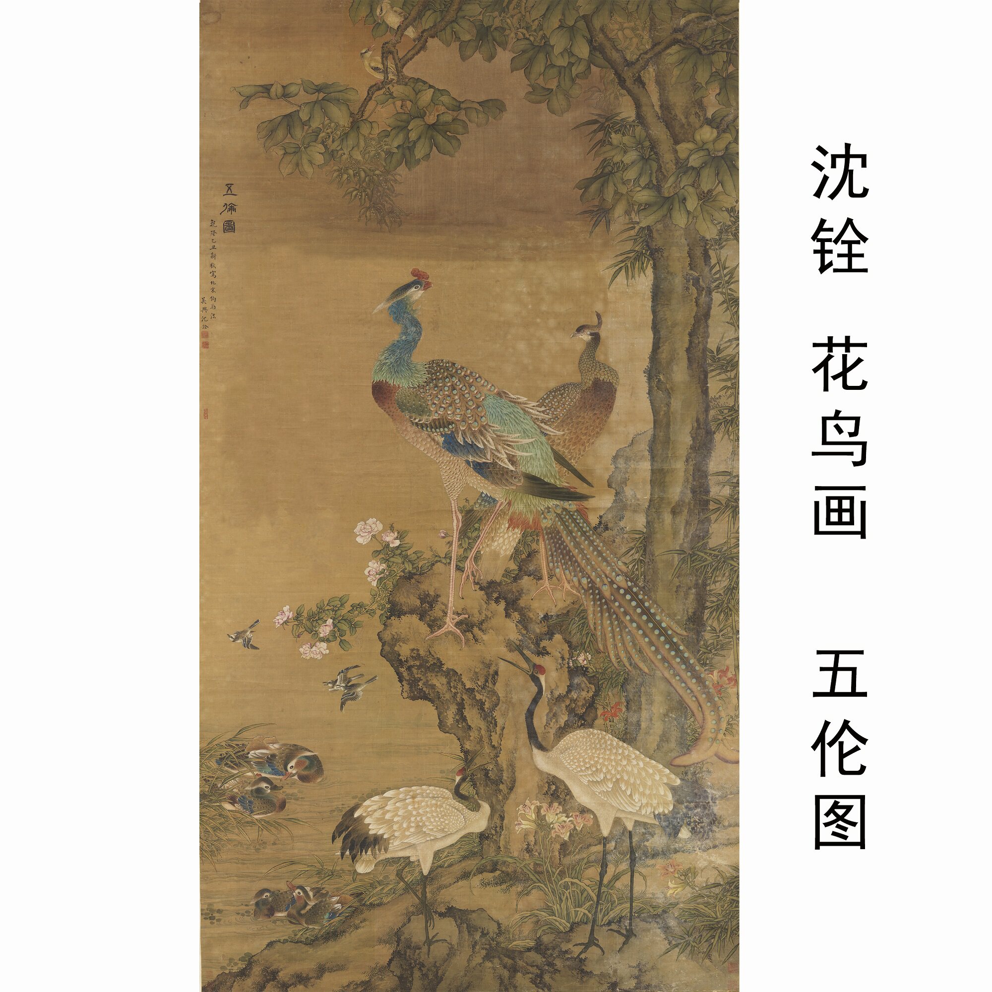 沈铨花鸟画五伦图微喷复制工笔国画临摹学习画稿吉祥寓意装饰画