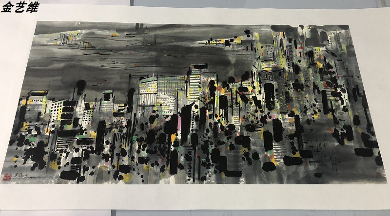 新中式现代挂画水彩城市建筑装饰画客厅卧室餐厅配画吴冠中夜香港图片