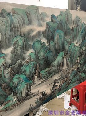 董希源青绿山水国画办公室大厅客厅风水挂画 招财风水画装饰画