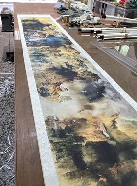 名家水墨风景山水国画横轴张大千庐山图家居卧室背景墙室内装饰画